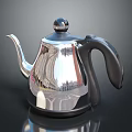 Shiny Silver Teapot with Black Handle and Reflective Surface for Daily Use