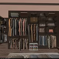Organized Wardrobe With Multiple Clothes Hangers And Folded Garments On Shelves