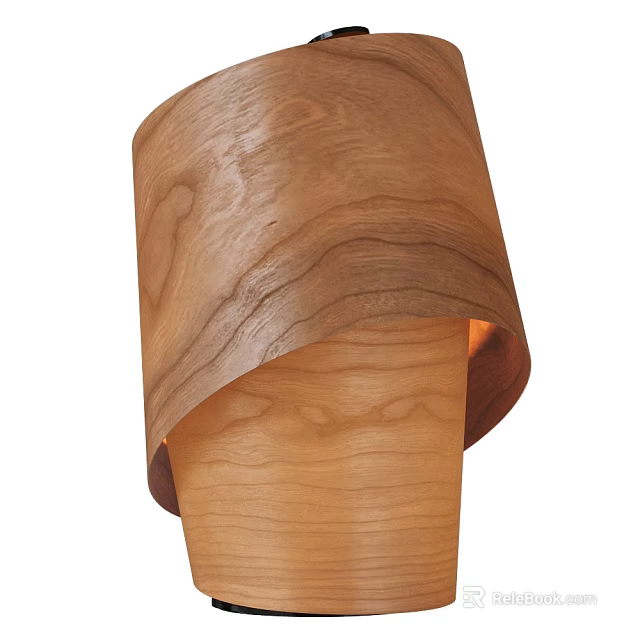 Modern Wooden Table Lamp With Curved Shade Natural Wood Grain And Warm Light 3d model 