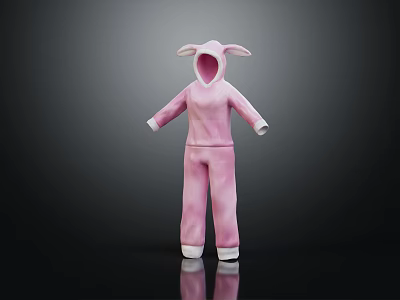 Cute Pink Kids Onesie With Hooded Rabbit Ears Soft Material And White Cuffs 3d model