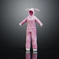 Cute Pink Kids Onesie With Hooded Rabbit Ears Soft Material And White Cuffs