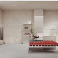 Modern Fashion Clothing Store Interior With Mannequins Clothing Displays Red Bench And Plants