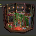 Cartoon Medieval Scene With Stone Walls Wooden Platforms Lit Torches Red Carpet And Central Archway