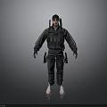 Person Dressed In Black Tactical Gear With Hat Multiple Pouches And White Sneakers