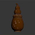 Brown Ceramic Gourd Shaped Sculpture With Intricate Carved Patterns Design