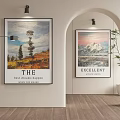 Landscape Paintings With Trees Mountains and Sky Hanging on Interior Wall