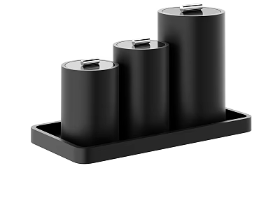 Minimalist Decorative Ornament Set With Three Black Cylindrical Pieces On Rectangular Tray 3d model