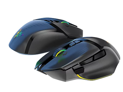 Dual Modern Ergonomic Gaming Mice With RGB Lighting Blue Black Design 3d model