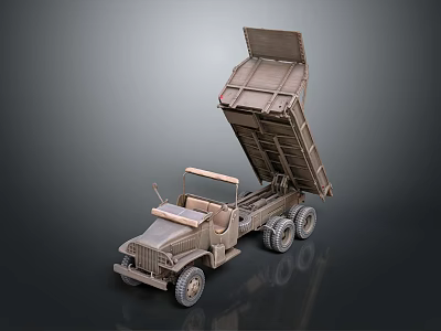 Old Fashioned Military Style Dump Truck With Open Bed And Large Wheels 3d model