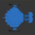Blue 3D Printed Mechanical Model With Cylindrical Body Wheels And Structural Parts