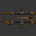 Historical Wooden Catapult Model Featuring Metal Components And Blue Accents Base