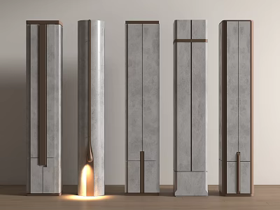 Modern Interior Columns With Gray Finish Wooden Accents And Subtle Lighting Design 3d model