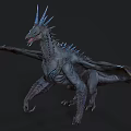 Fierce Mythical Blue Dragon With Spiked Back Spread Wings And Scaly Body