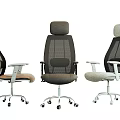 Three Modern Office Chairs Featuring Mesh Back Adjustable Seats and Rolling Wheels 3d model