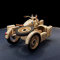 Vintage BMW Motorcycle With Light Colored Body And Side Cases On Black Background Display Platform