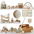 Wooden Building Blocks for Kids with Train Hot Air Balloon Cart and Stacking Rings