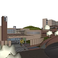 Mountain school height difference campus primary and secondary school red brick 3d model