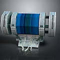 Electric Vehicle Battery Component With Silver Metal Casing And Blue Striped Core Structure