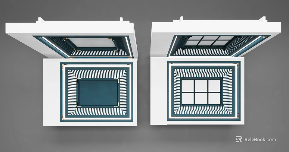 Modern Decorative Ceiling Design With Blue Square Grid Patterns And White Frame 3d model 
