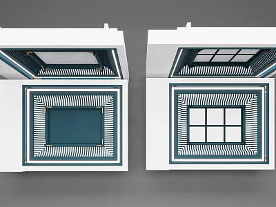 Modern Decorative Ceiling Design With Blue Square Grid Patterns And White Frame 3d model