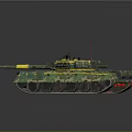 Green Camouflage Military Tank With Turret Gun Barrel Tracks And Antenna