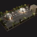Birds Eye View Aerial Planning of Modern Dome Structures in Outdoor Landscape With Trees
