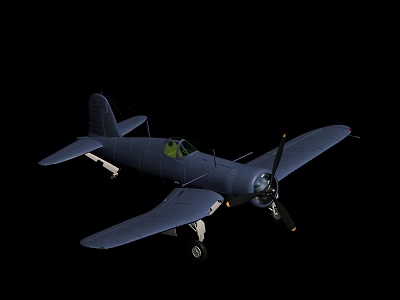 Vintage Single Engine Fighter Aircraft with Propeller in Dark Blue 3D Render 3d model