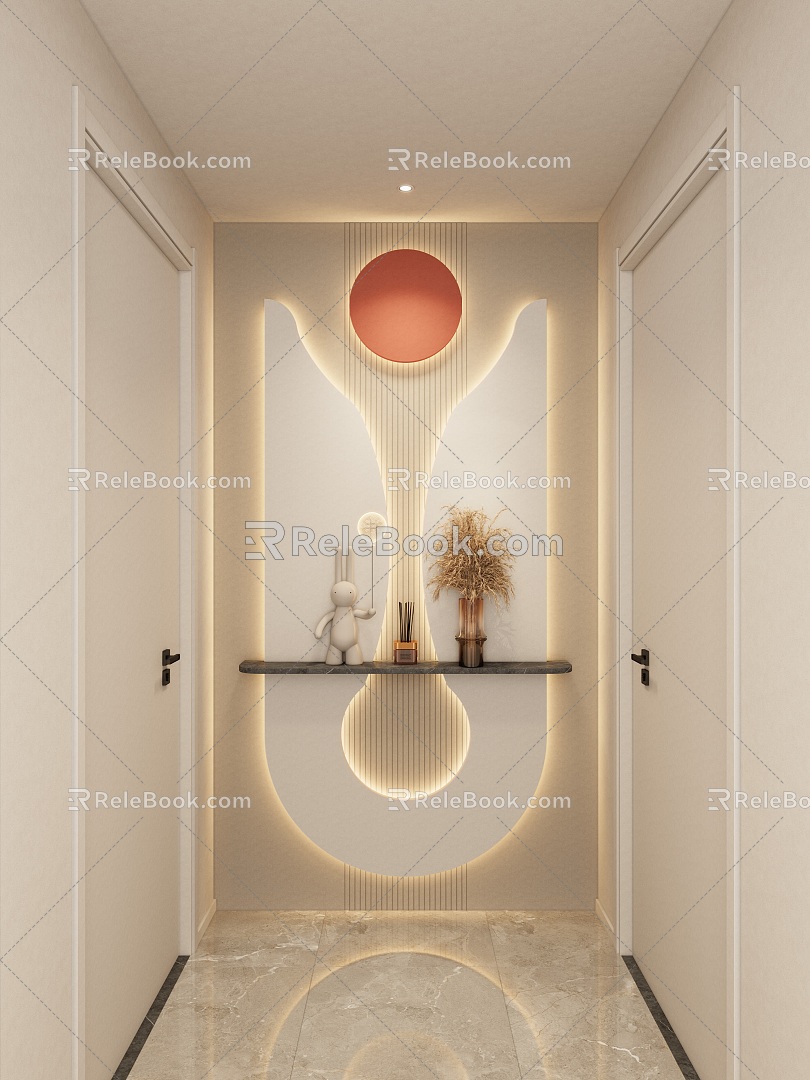 Cream Simple Style Arc Light Strip No Main Light Corridor End View Entrance 3d model