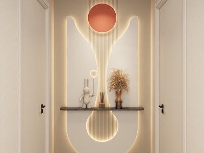 Cream Simple Style Arc Light Strip No Main Light Corridor End View Entrance 3d model