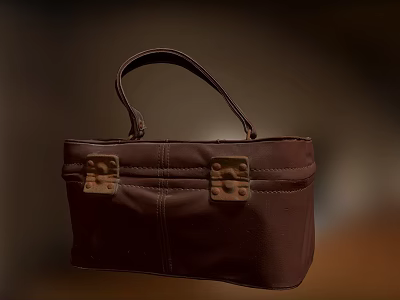Brown Leather Bag With Top Handle And Front Metal Buckle Design 3d model