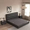 Modern Bedroom Interior Design With Black Tufted Leather Headboard Gray Mattress Nightstands And Table Lamp