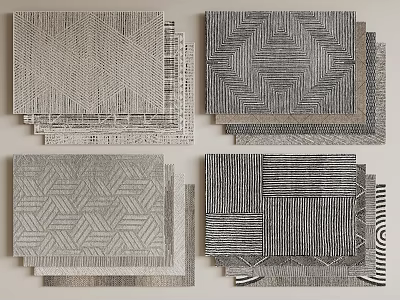 Modern Square Rugs With Various Geometric Patterns And Neutral Color Tones 3d model