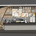 Modern Bubble Tea Shop Interior With Wooden Grille Counter Bar And Menu