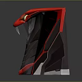 Futuristic Sci Fi Mechanical Snake Head With Red Black Armor And Yellow Glowing Eyes