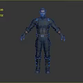 Game and Movie Character in Blue Combat Uniform With Brown Belt and Boots
