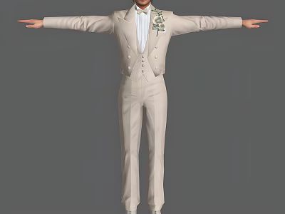 A Man Wearing Light Colored Suit With Bow Tie And Boutonniere Arms Outstretched 3d model