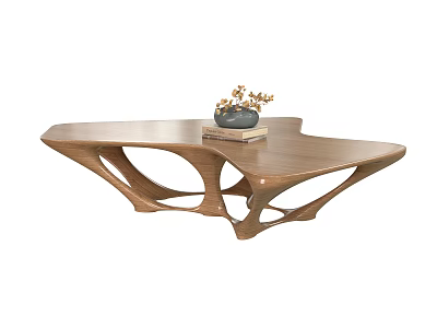 Unique Modern Wooden Coffee Table With Curved Legs And Decorative Vase On Top 3d model
