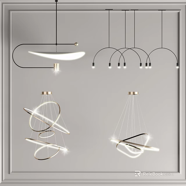 Modern Geometric Pendant Chandeliers with Stylish Metal Frames and Illuminated Design 3d model 