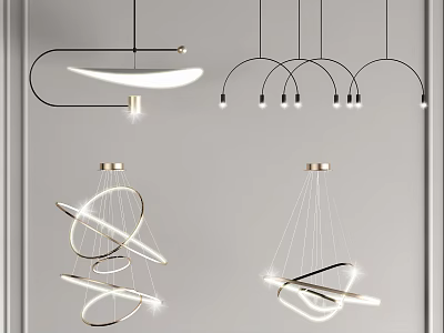 Modern Geometric Pendant Chandeliers with Stylish Metal Frames and Illuminated Design 3d model
