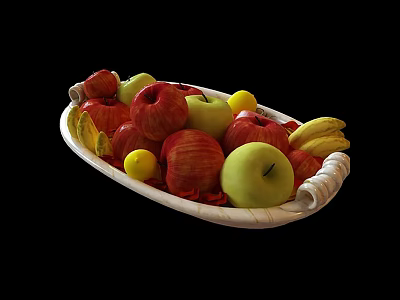 Ceramic Bowl Filled With Fresh Apples Bananas And Lemons On Black Background 3d model