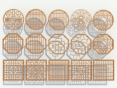 Chinese-style openwork window pane lattice window flower window 3d model