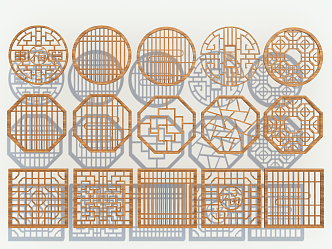 Chinese-style openwork window pane lattice window flower window 3d model