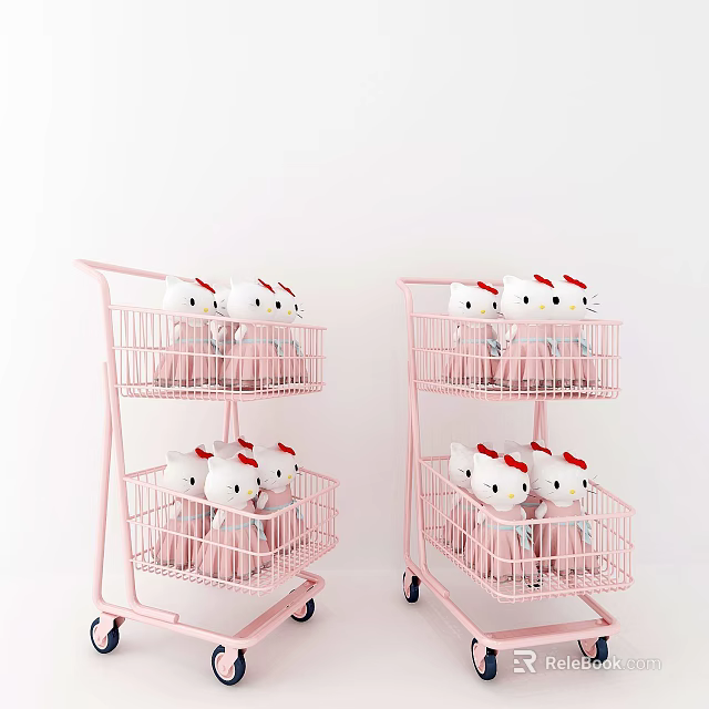 Pink Two Tiered Storage Lockers With Wheels And Hello Kitty Dolls 3d model 