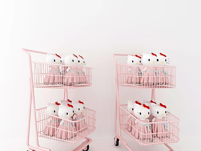 Pink Two Tiered Storage Lockers With Wheels And Hello Kitty Dolls 3d model