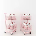 Pink Two Tiered Storage Lockers With Wheels And Hello Kitty Dolls