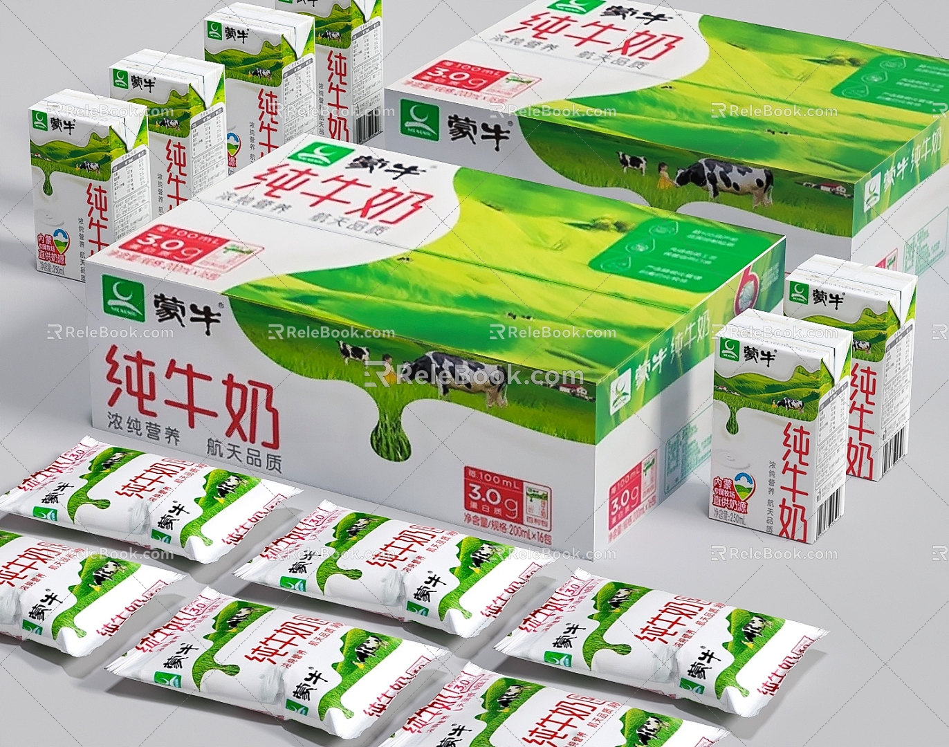 Milk Mengniu Milk Pure Milk Packing Whole Box Breakfast Milk 3d model