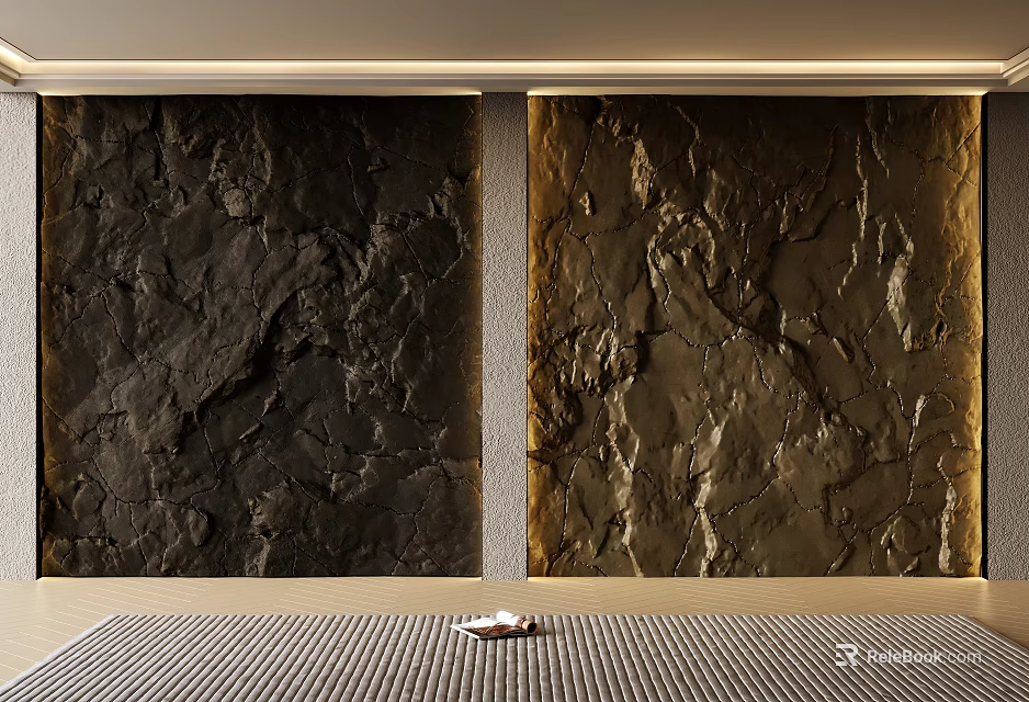 Textured Dark And Gold Stone Wall Panels For Modern Interior Decor 3d model 