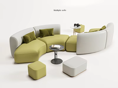 Modern Leisure Sofa Set With Light Green White Modules Round Side Table And Ottoman 3d model