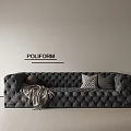 Poliform Dark Gray Tufted Velvet Sofa Set With Pillows And Throw 3d model