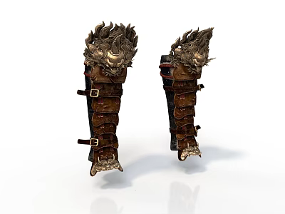 Ornate Medieval Leather Arm Guards Featuring Flame Shaped Decoration And Metallic Details 3d model